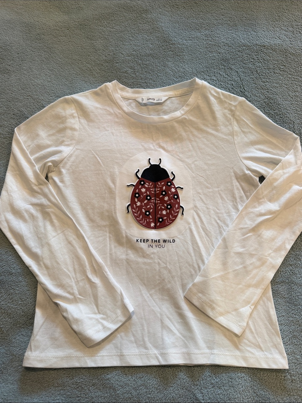 Mango White Long-Sleeve Tee with Red Ladybug Graphic